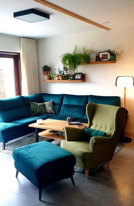 Narożnik Vero Verbena z dwoma elementami Relaks, butelkowa zieleń  i  taboret,  pufa, sofa, kanapa, salon