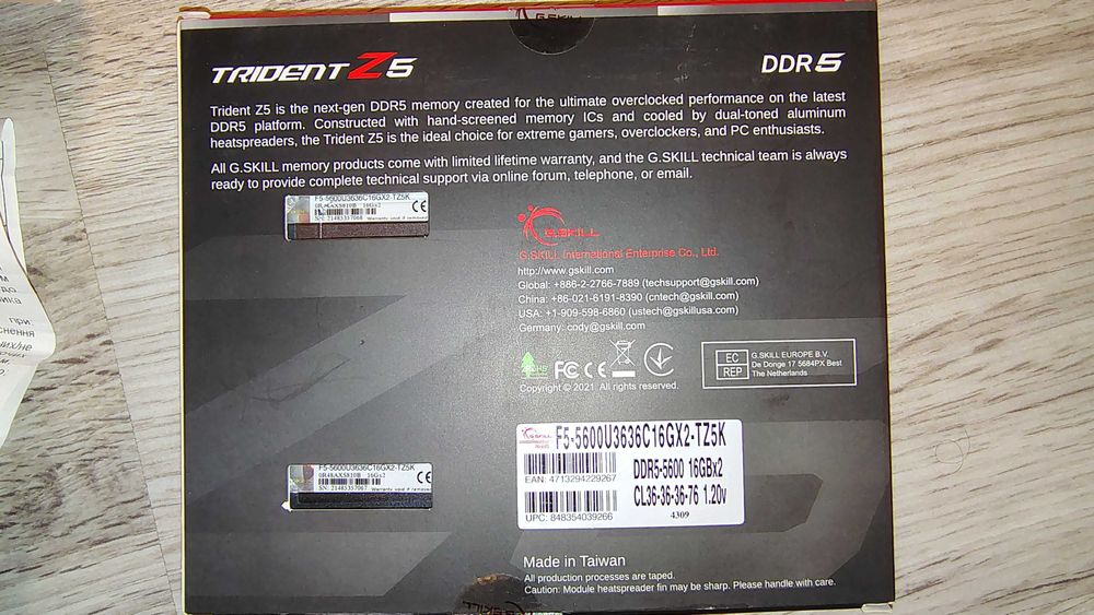 DDR5 G.skill trident Z 5600-cl36 32Gb