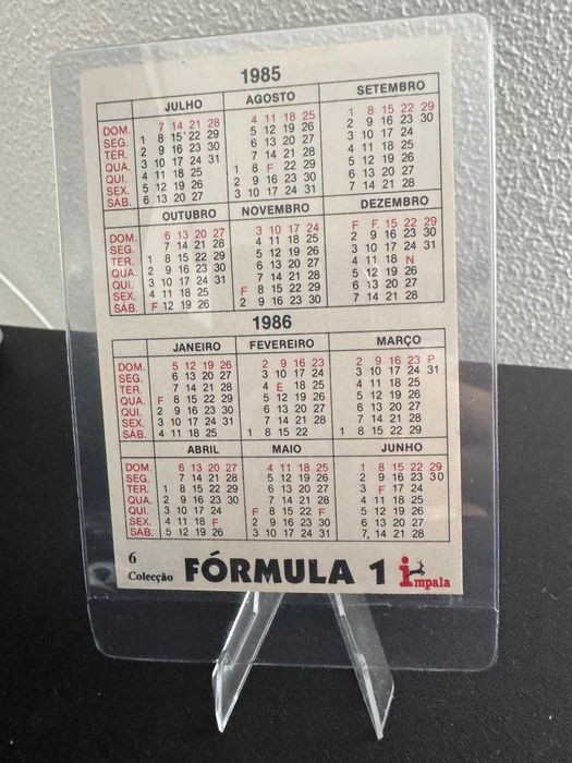 1986 Ayrton Senna Lotus F1 Grand Prix World Drivers Champ Carta Calendário Portuguesa
