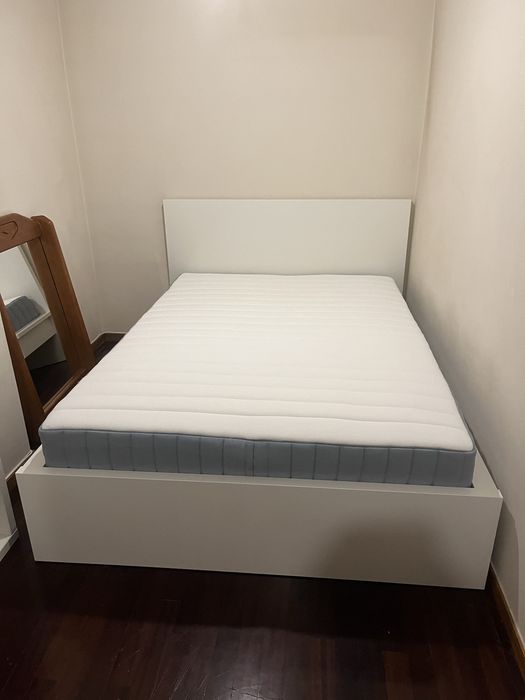 Cama Malm Ikea 140x200 Branca + Colchão Valevåg + Estrado Lüroy