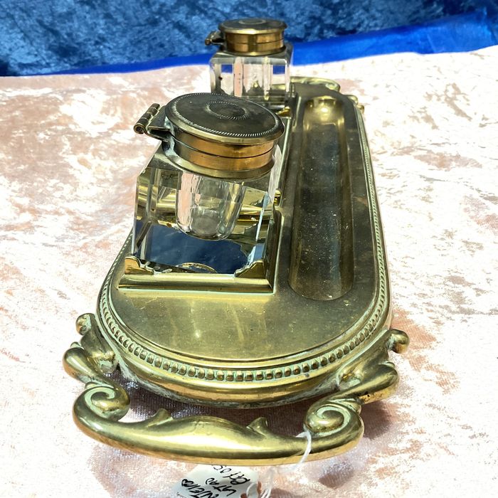 Tinteiro de secretária metal amarelo 22x11 cm