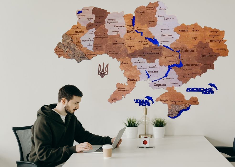 Деревяна 3д мапа України. Декор інтер'єру. Подарунок