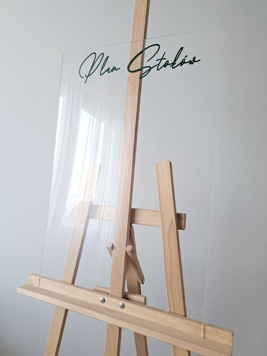 Tablica ślubna Plan stołów Przezroczysta pleksi napis butelkowa zieleń