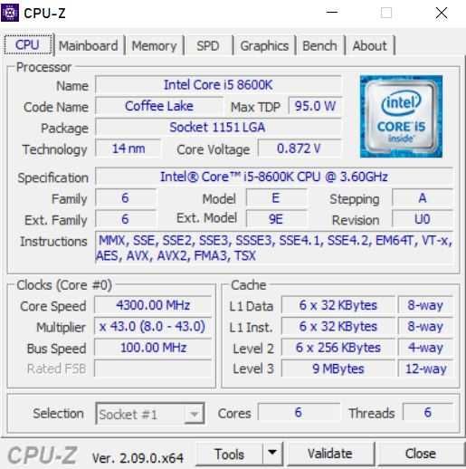 Procesor Intel i5 8600K x4 turbo 4.3Ghz podstawka LGA1151
