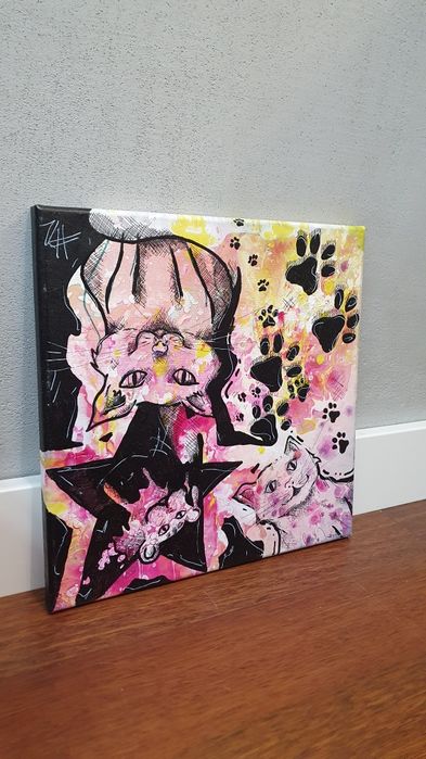 Obraz koty Kot handmade 40x40 abstrakcja