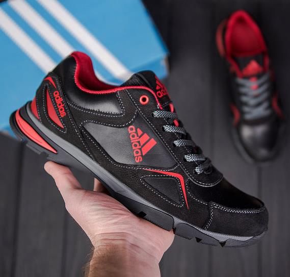 Модные мужские кроссовки Adidas черные кожаные, мужская обувь адидас
