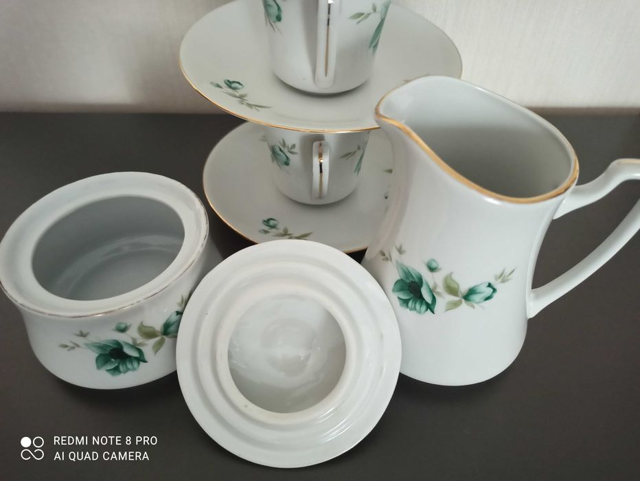 Filiżanki, cukiernica, mlecznik, stara porcelana Wałbrzych