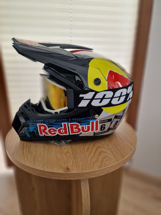 Nowy kask Red bull + google 100% corss, enduro