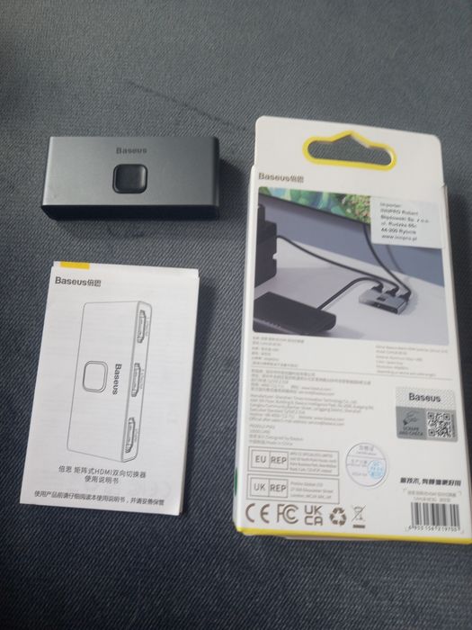 Baesus Rozdzielacz Sygnału Splitter Adapter Matrix,2xfull HDMI,4K 30Hz,Aluminium