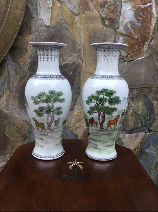 Jarrão Cavalos Porcelana Chinesa Séc XIX 32 cm China