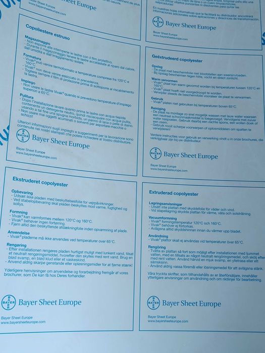 3 Folhas Novas de plástico transparente PETG Vivak 120x60cm