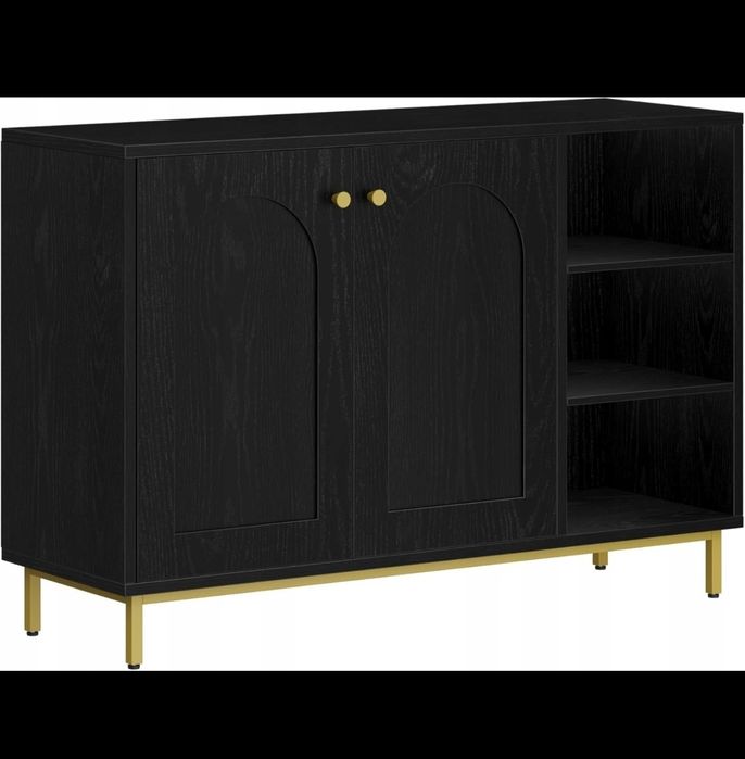 Szafka stojąca komoda kredens 100cm Pojemna GLAMOUR Czarna złote nóżki