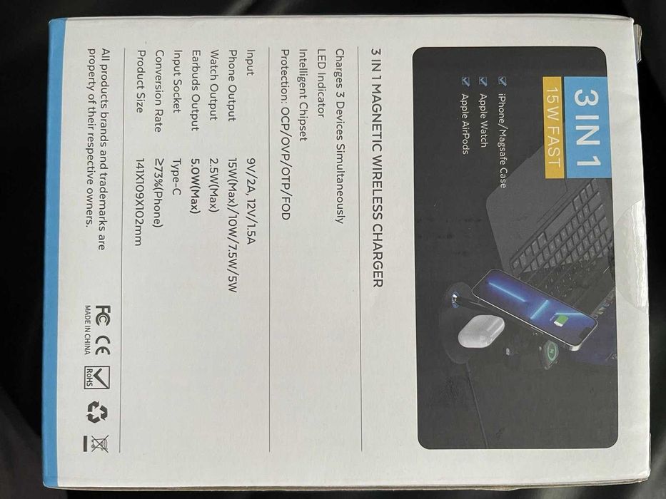 Бездротова зарядна станція 3 в 1 для iPhone, Samsung, Apple watch