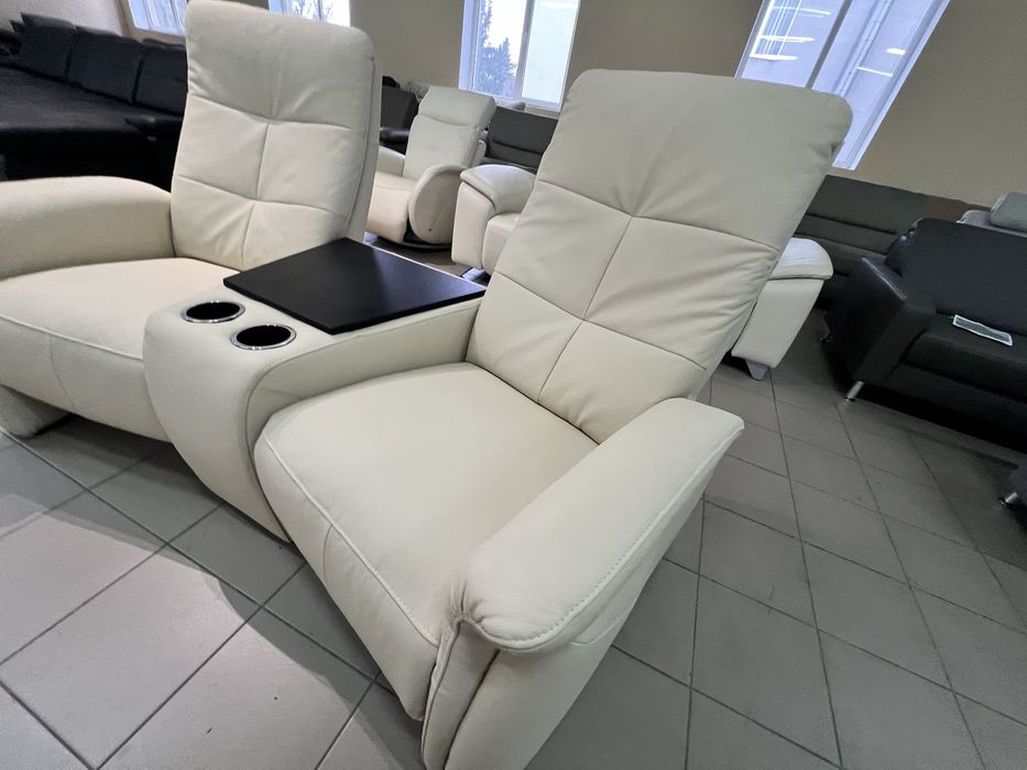 Диван шкіряний трійка реклайнер з бариком механічно регульваний