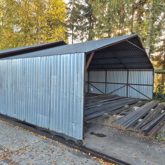 Wiata magazynowa przesuwna 6m × 7,5m, modułowa, konstrukcja stalowa