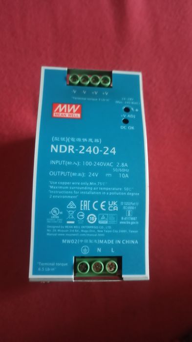 Zasilacz firmy MEAN WELL na szynę DIN NDR-240-24 | 24V | 10A | 240W