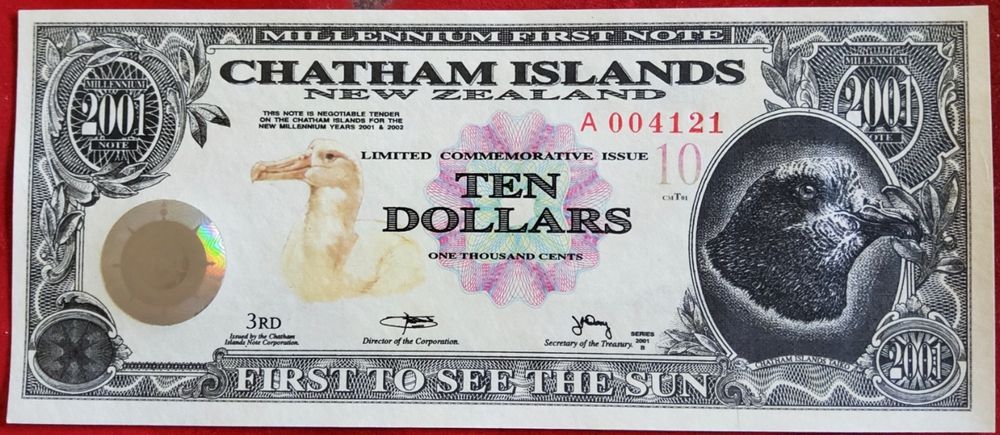 CHATHAM ISLANDS  !0 dólares 2001 Comemorativa/ UNC