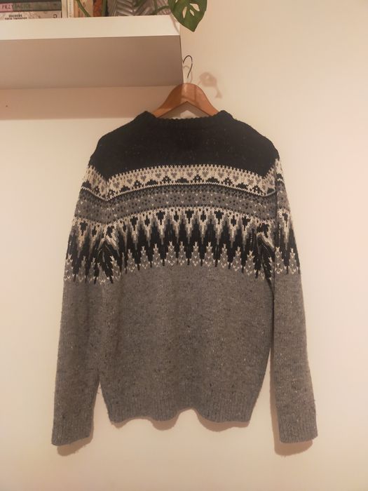 Wzorzysty sweter dziadka vintage z domieszką wełny TU