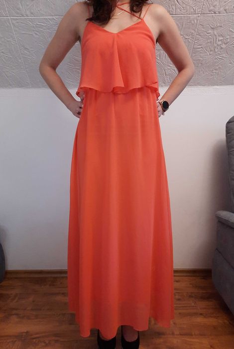 Sukienka długa maxi letnia koralowa Amisu rozmiar 34 XS