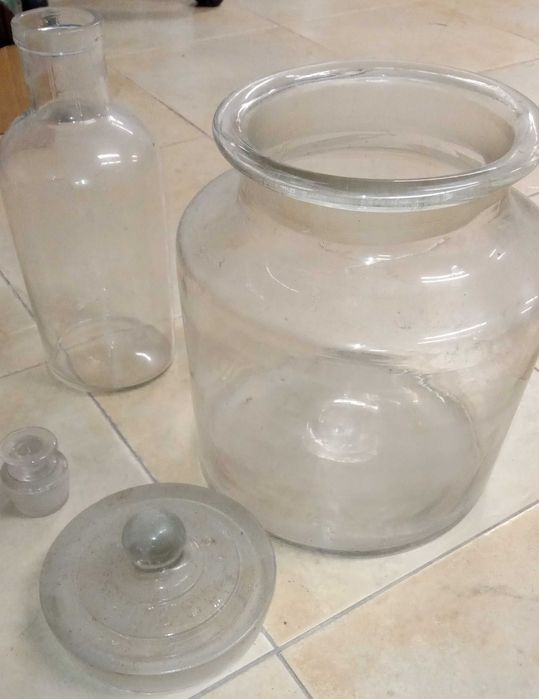 Frasco vidro antigo, tipo "farmácia", grande.