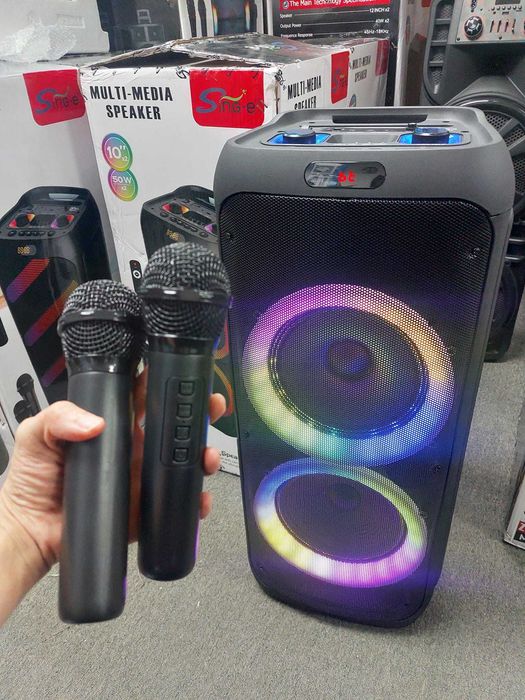 Велика потужна блютуз колонка +2 бездротових мікрофона, Bluetooth колонка patybox. ‼️висота колонки 83 см.!!