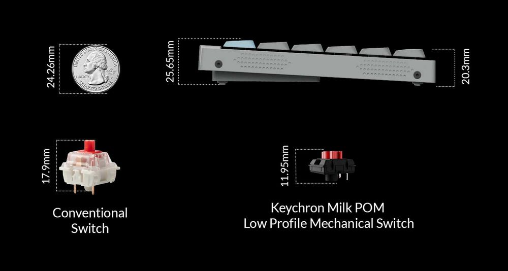 Keychron J9 Ultra 8K Бездротова низькопрофільна механічна клавіатура, Grey,  Red POM Switch
