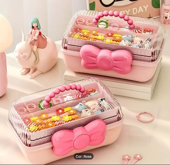 Caixa Laço Rosa para guardar ganchos, colares NOVA