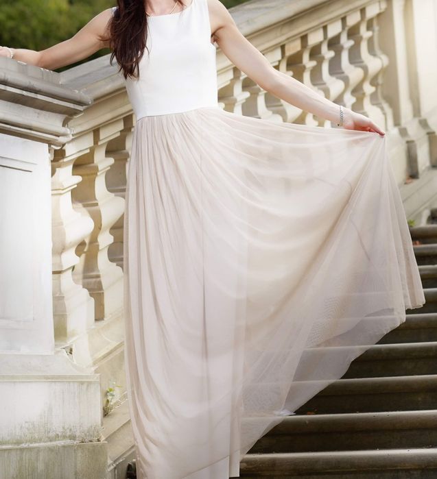 Długa elegancka na wesele druhna sukienka S szyta na zamówienie