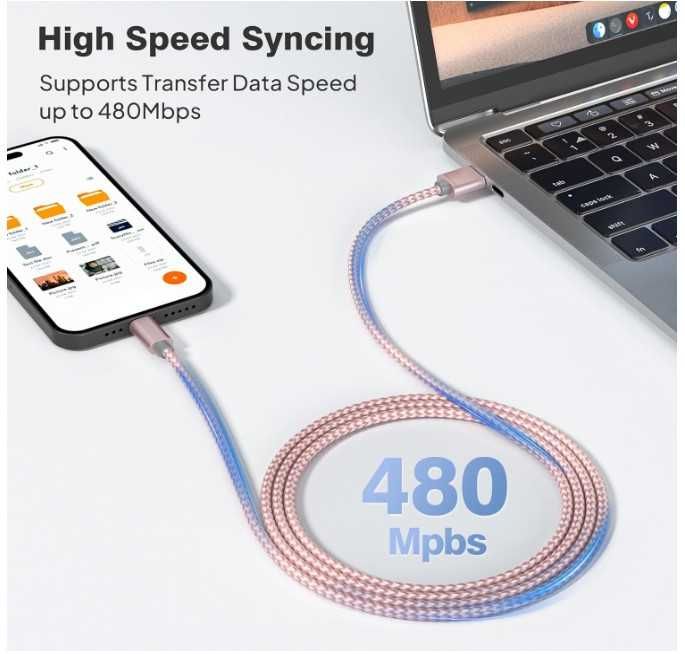 Kabel USB A do USB C w oplocie 3 sztuki 0.5/1/2m różowy Elebase