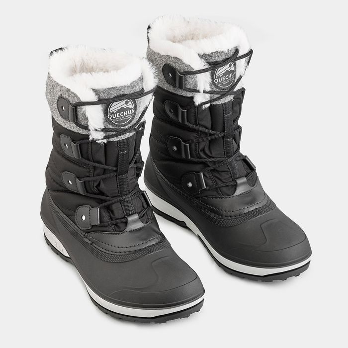 Botas de caminhada na neve quentes e impermeáveis mulher, NH500 preto