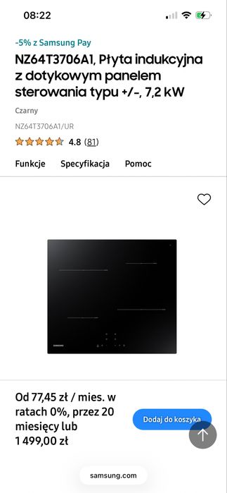 Płyta indukcyjna Samsung z dotykowym panelem sterowania