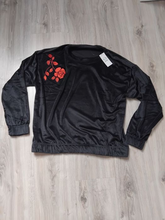 Bluza dresowa welurowa z kwiatkiem, rozmiar L, nowa