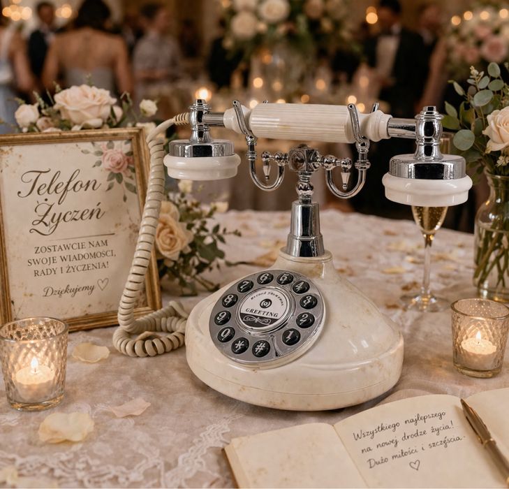 Telefon życzen, księga gości wesele/ ślub vintage