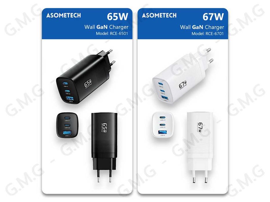 Зарядні пристрої ASOMETECH 65W / 67W Wall GaN Charger (RCE-6501/6701)