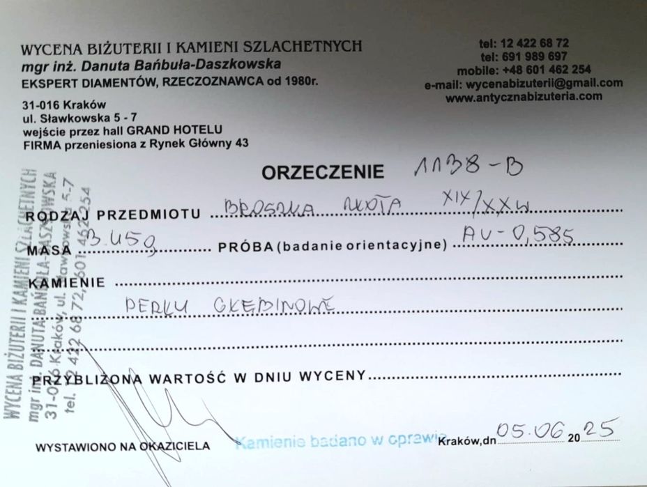 XIXw. Broszka Perły głębinowe Złoto 15k Gwiazda Księżyc Certyfikat