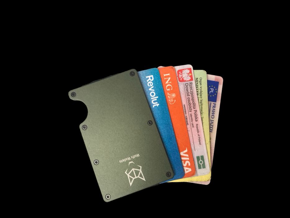 Portfel aluminiowy wolfxwallets, blok rfid, zielony