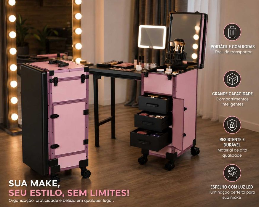 Mesa de Manicure Profissional Portátil em Mala