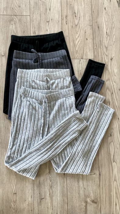 Zestaw 4 pary legginsy prążkowane z wiązaniem S komplet dzianinowe basic