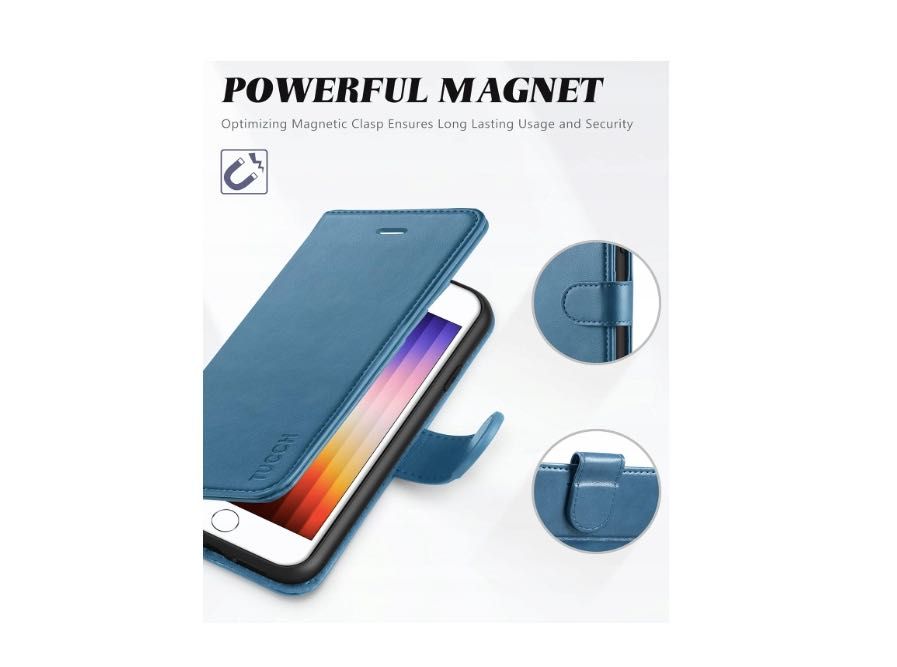 Etui z klapką TUCCH błękitne metaliczne skórzane do iPhone 7/8