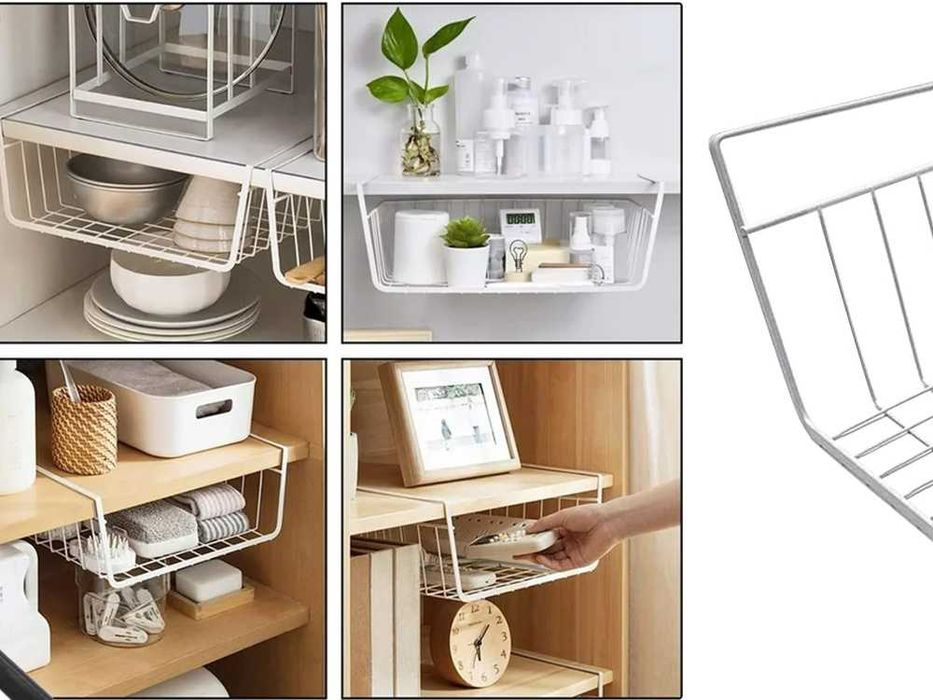 Kosz podwieszany pod półkę metalowy organizer koszyk kuchenna BIAŁA