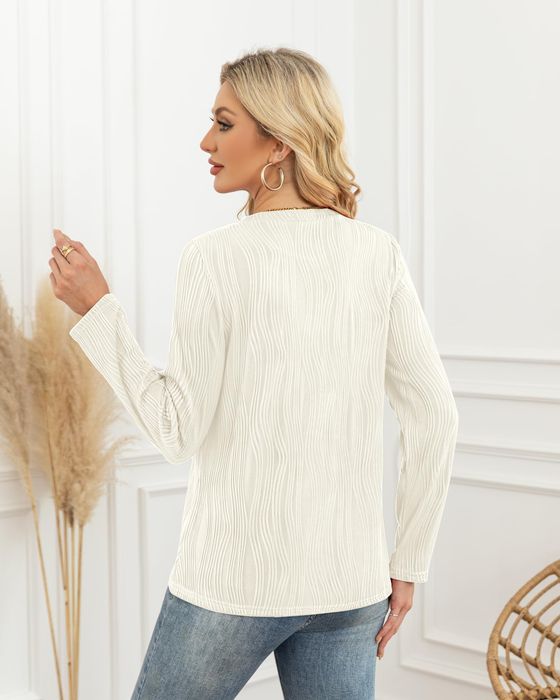 Sweter damski falowany - elastan - okrągły dekolt - biały L