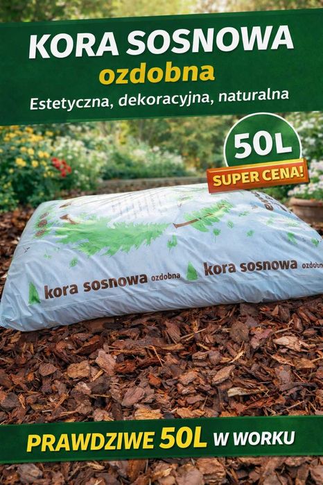 Kora sosnowa workowana 50L – różne frakcje – sprzedaż hurtowa