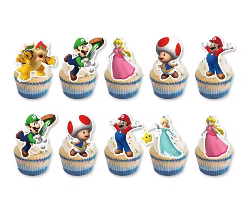 Topper tort urodzinowy Super Mario toppery babeczki muffinki