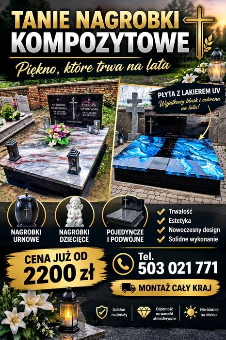 Nagrobek kompozytowy 2999 zł z montażem Cały Kraj-  Promocja!