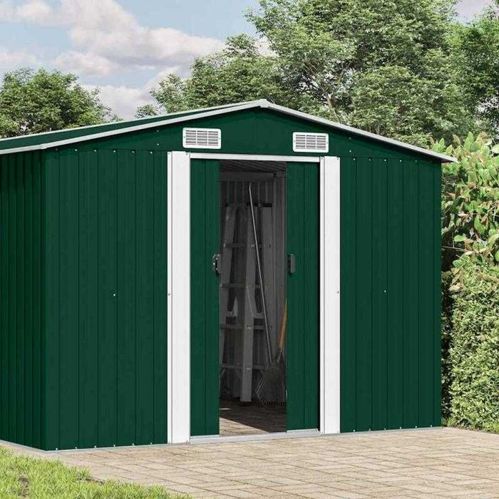 Abrigo de Jardim Metálico 257x392x181 cm – Verde