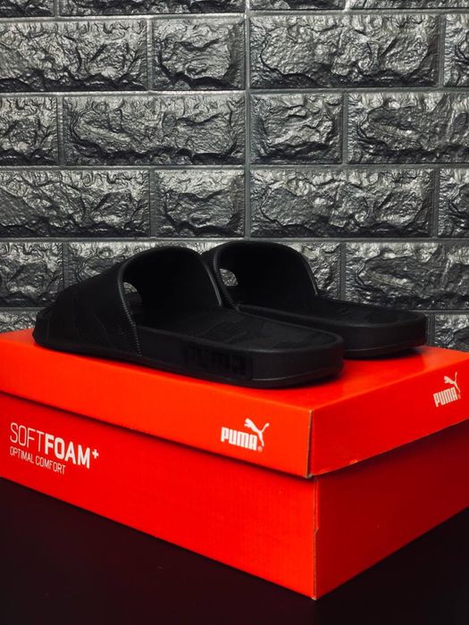Чисто черные мужские для мужчине шлепки puma шлепанцы пума пляжные тапки слансы мужские легкие на каждый день