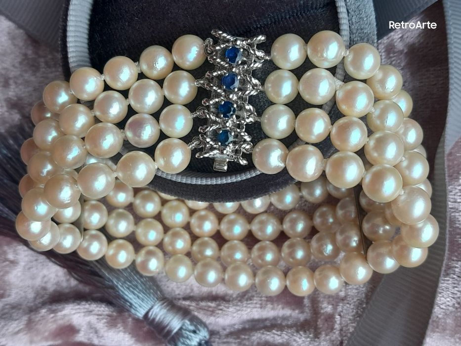18cm Retro Bransoletka Złoto 585 Szafiry Perły Akoya WYCENA