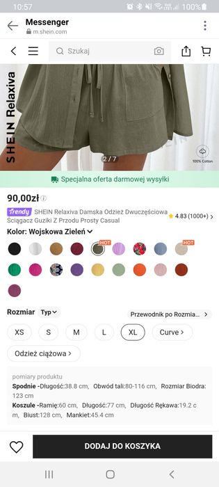 Dwuczęściowy damski komplet spodenki i koszula XL