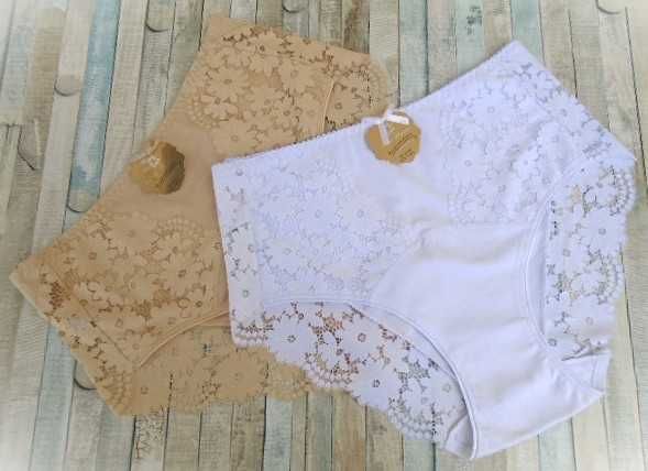 New Wave / 2 szt. /  majtki bawełniane 4XL białe beżowe  zabudowane