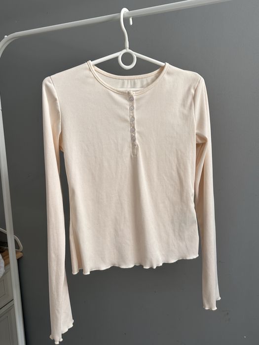 Kremowy longsleeve prążkowany DAZY r. XL | Bluzka henley guziki nowa basic